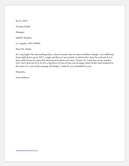 absent email to professor