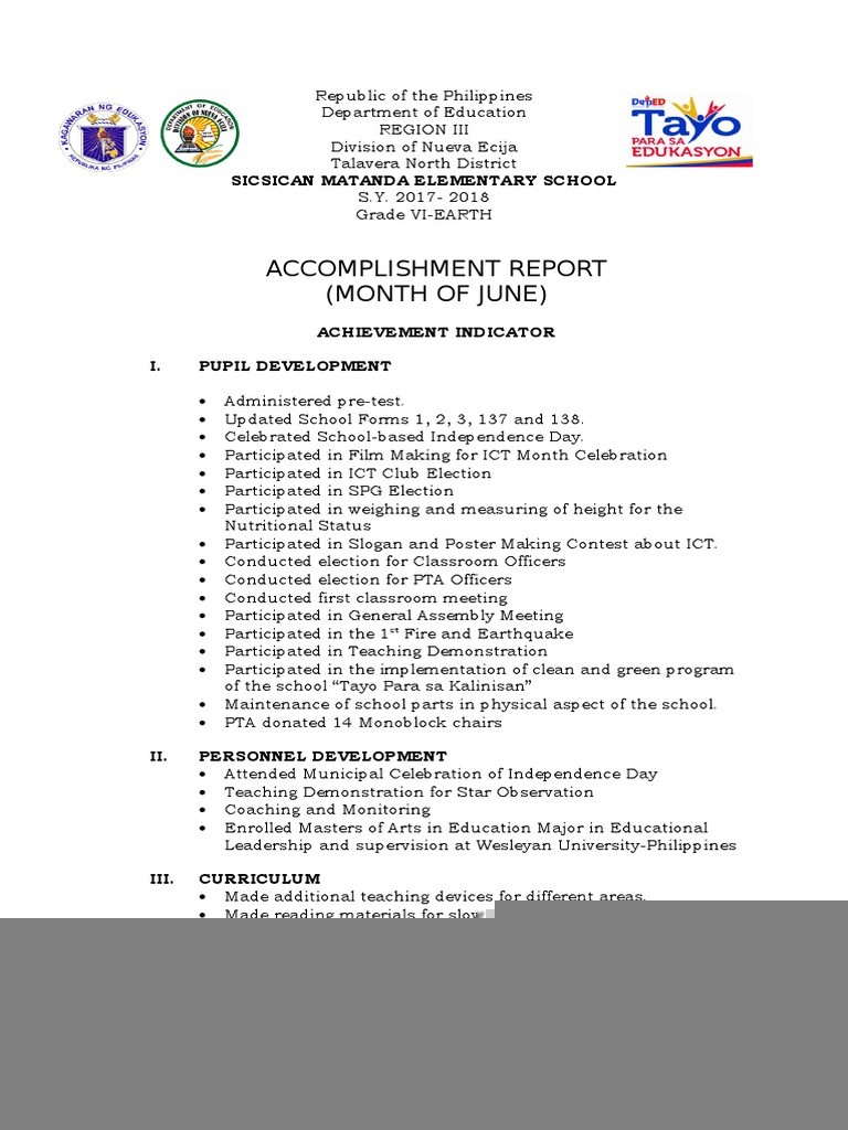accomplishment report sample