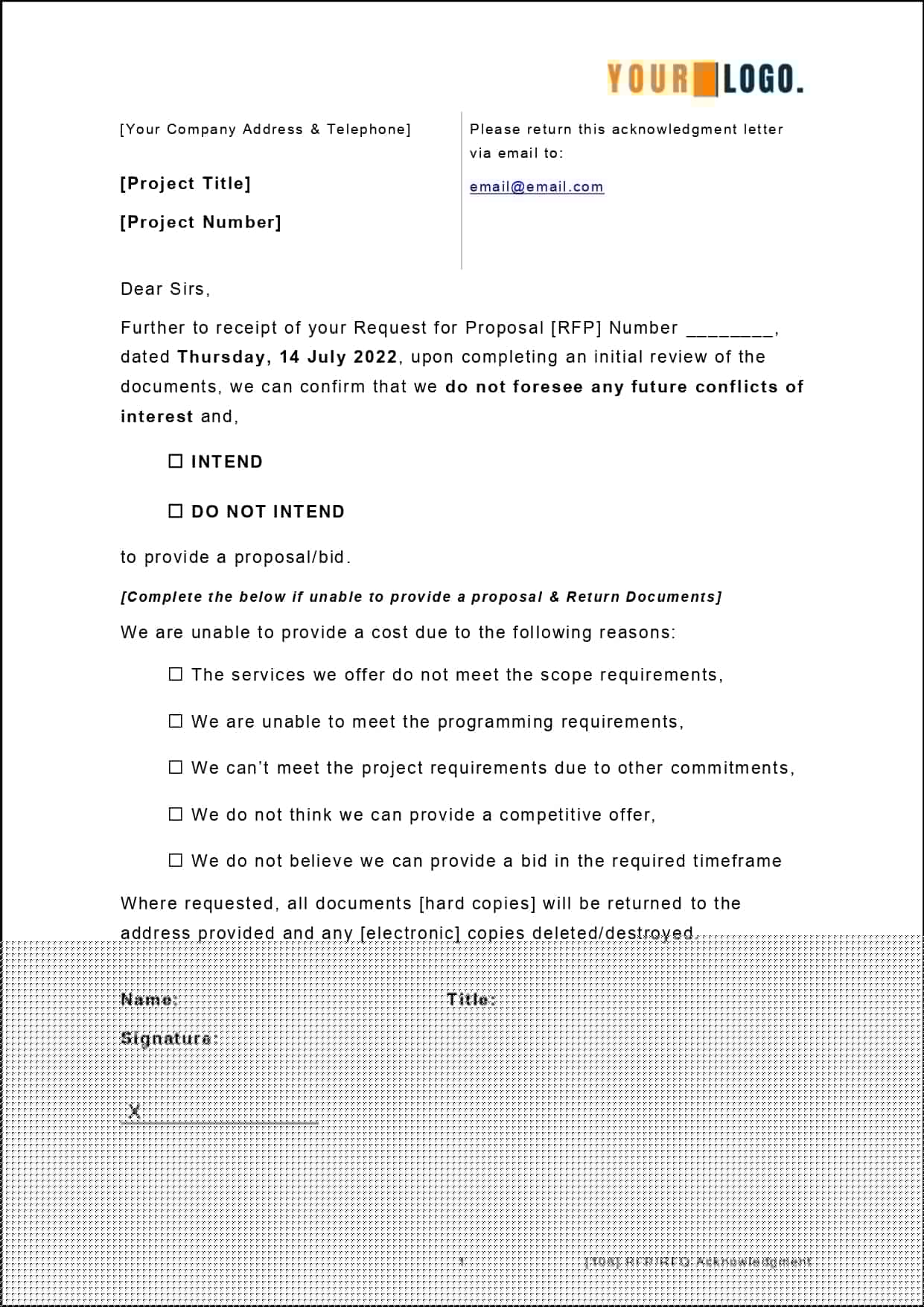 acknowledgement email to client