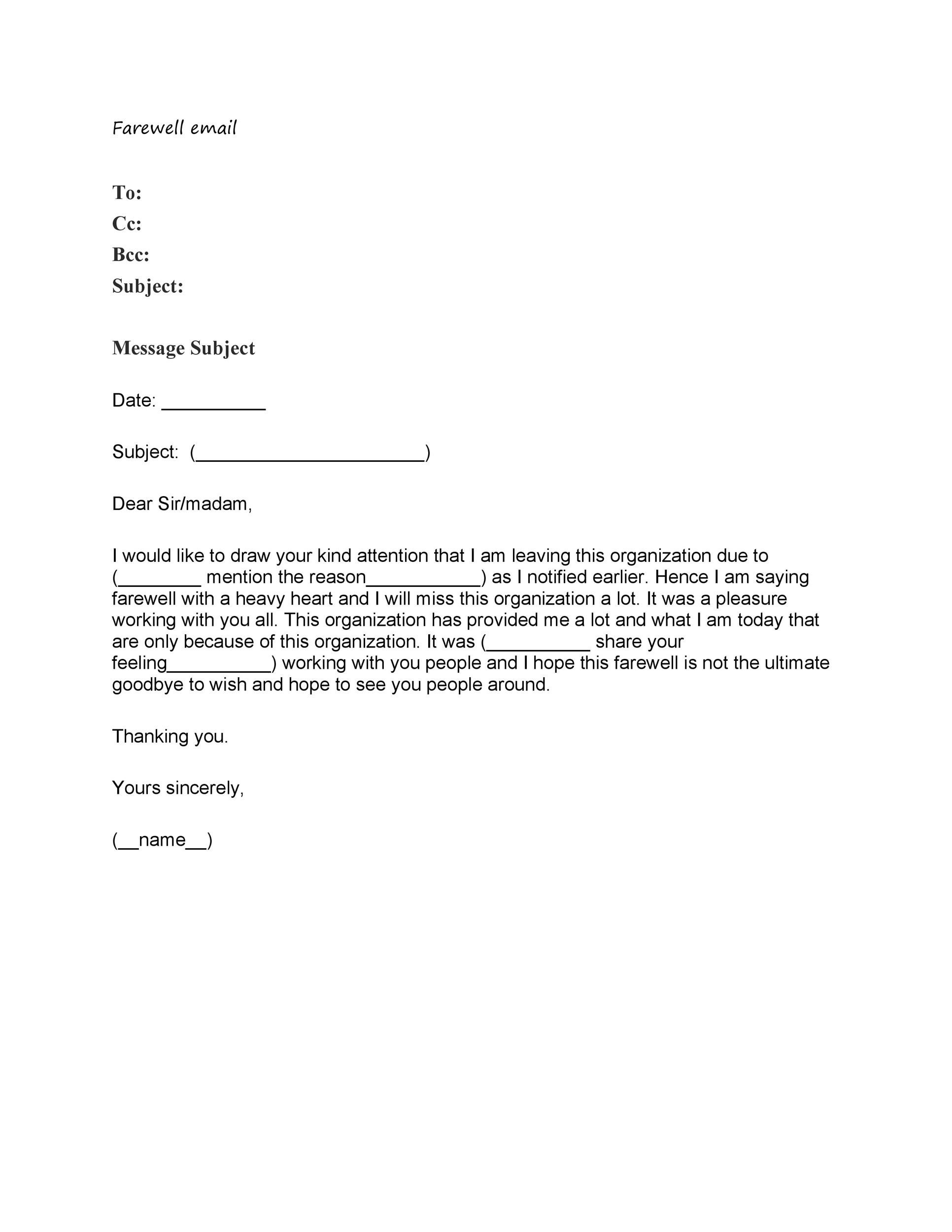 adieu email sample