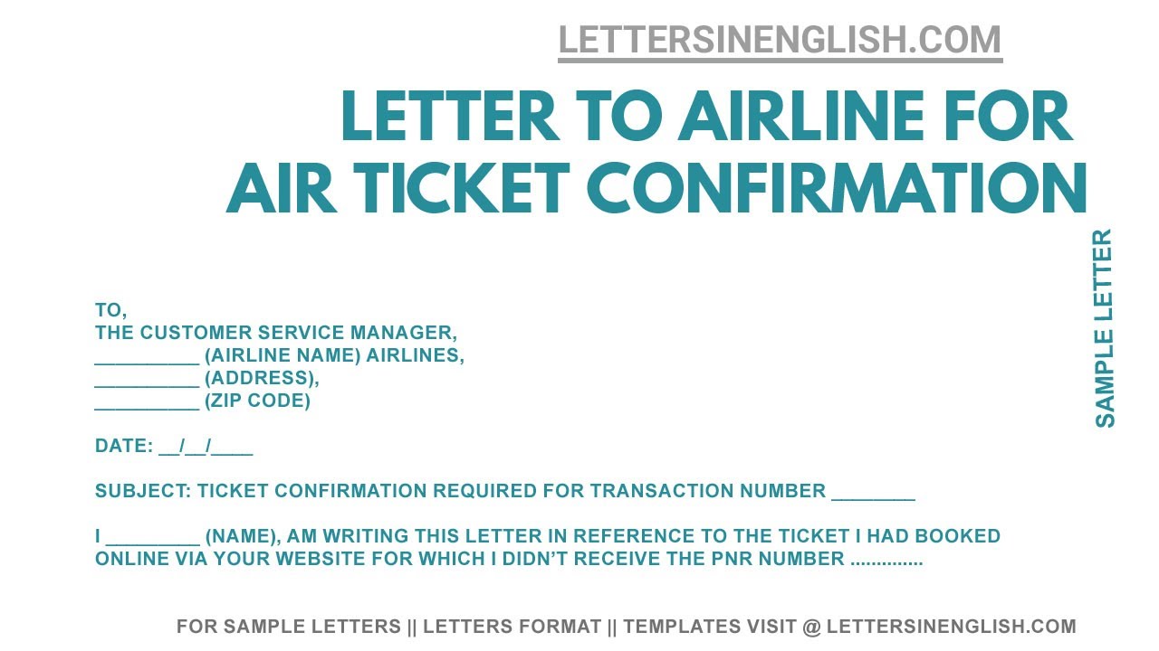 air ticket confirmation letter sample