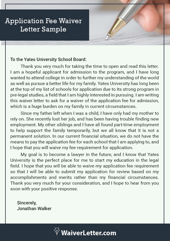 application fee waiver request letter sample