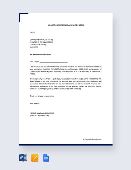 application for membership of association