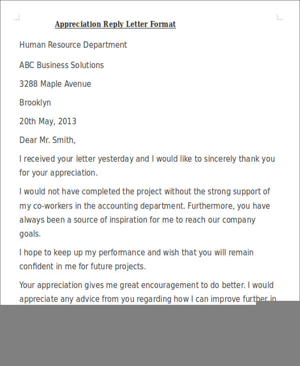 appreciation mail reply to manager