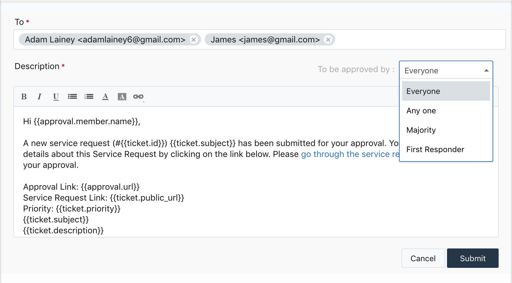 ask for approval email