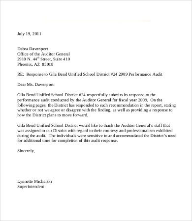 audit response email sample