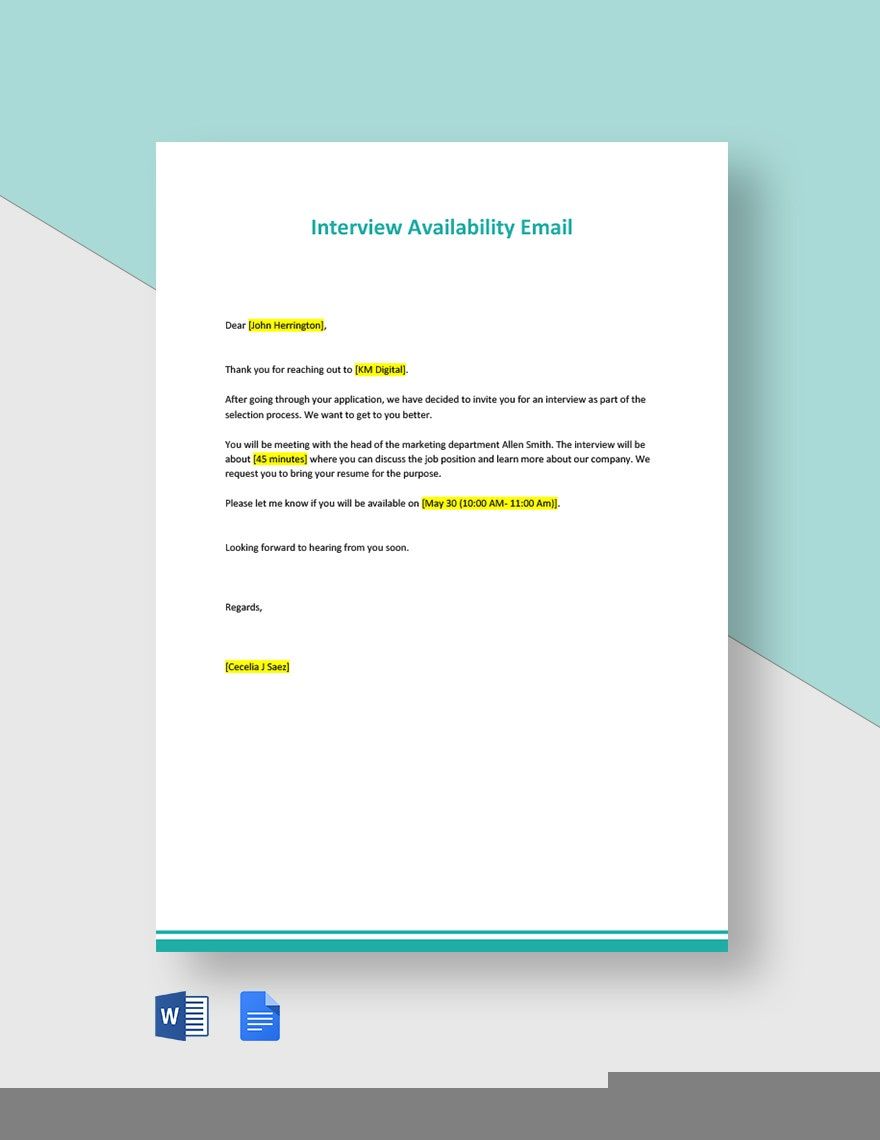availability email example
