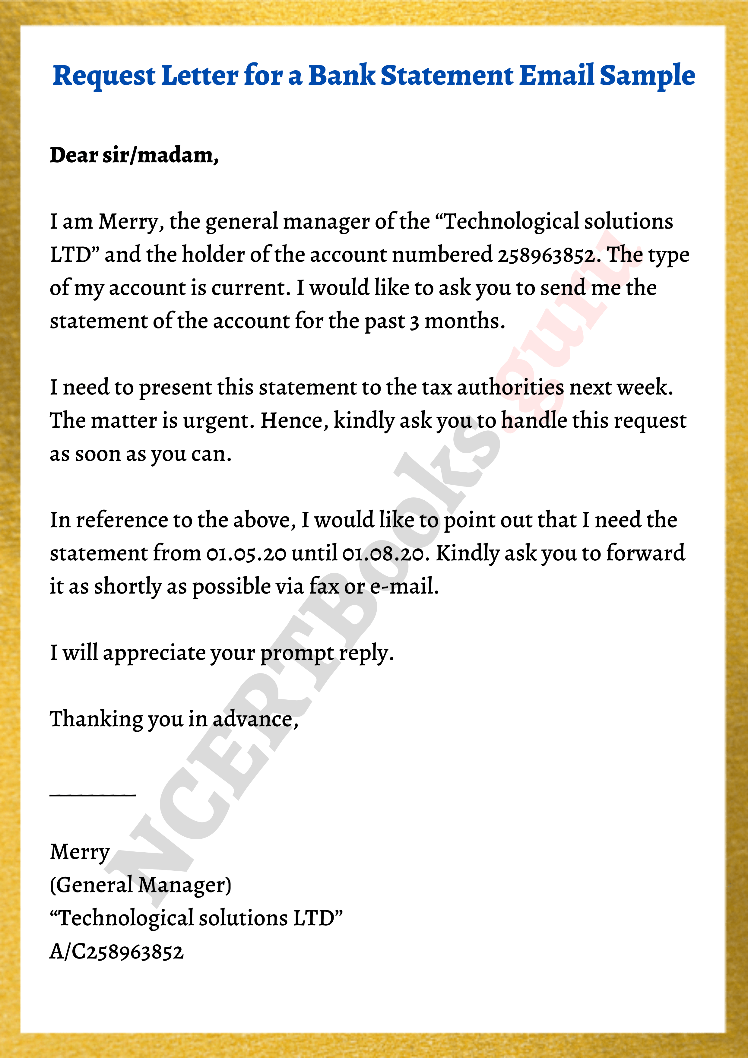 bank details send mail format