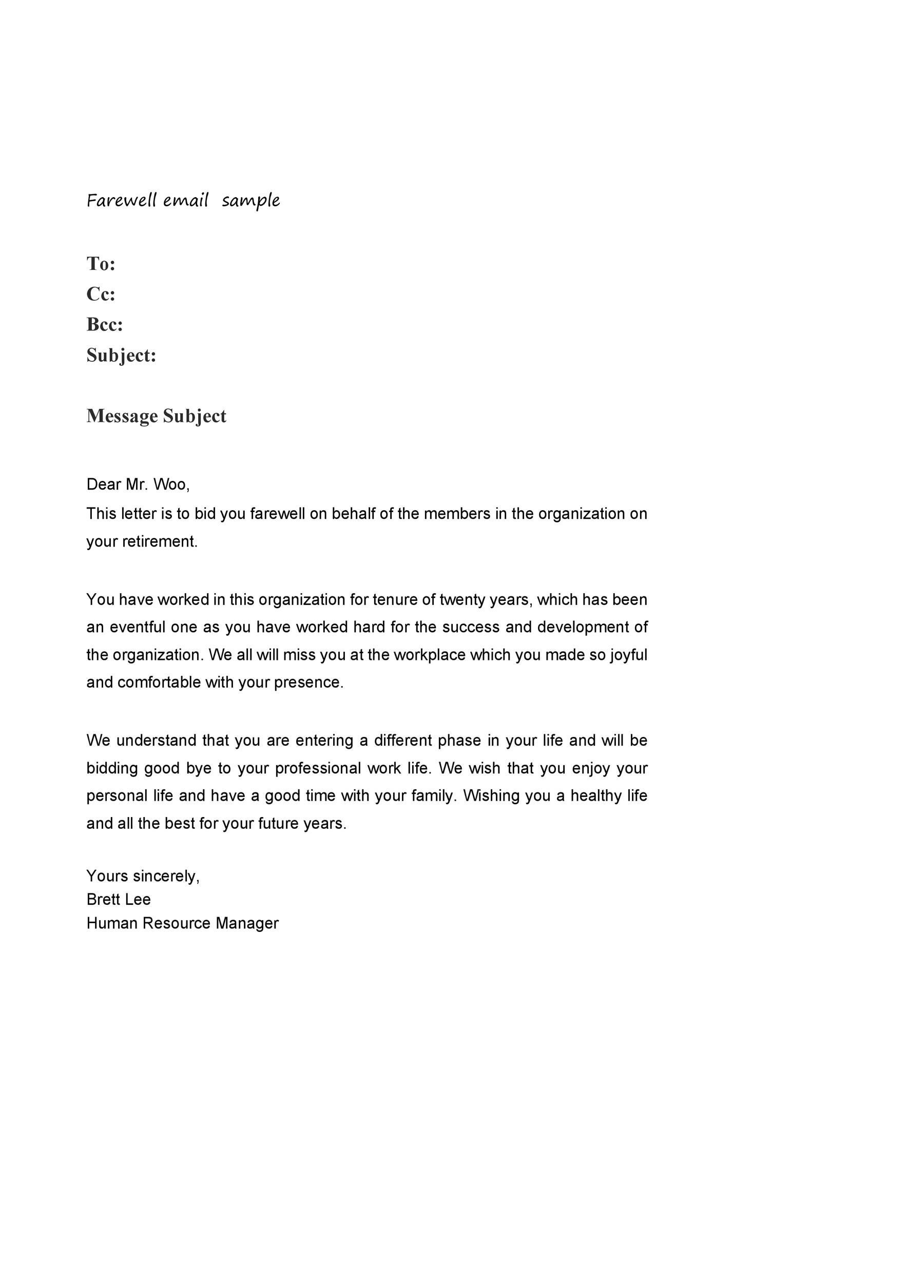 bidding adieu email