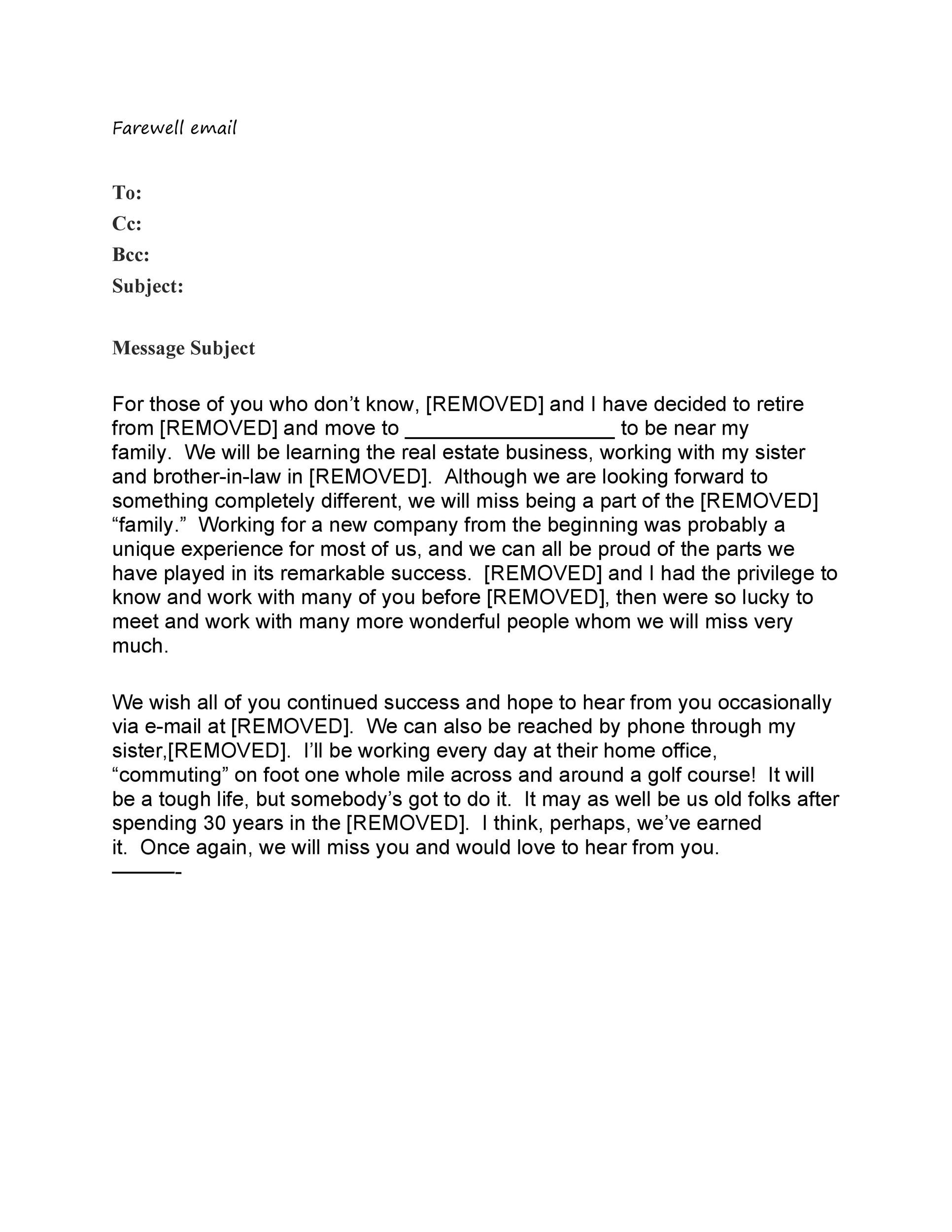 bidding adieu mail sample