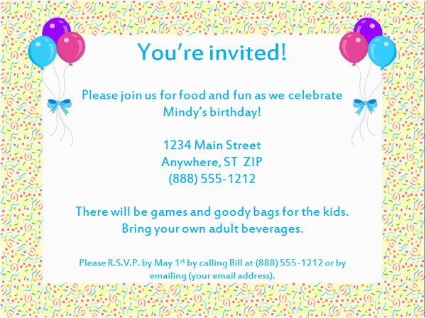 birthday invitation email sample