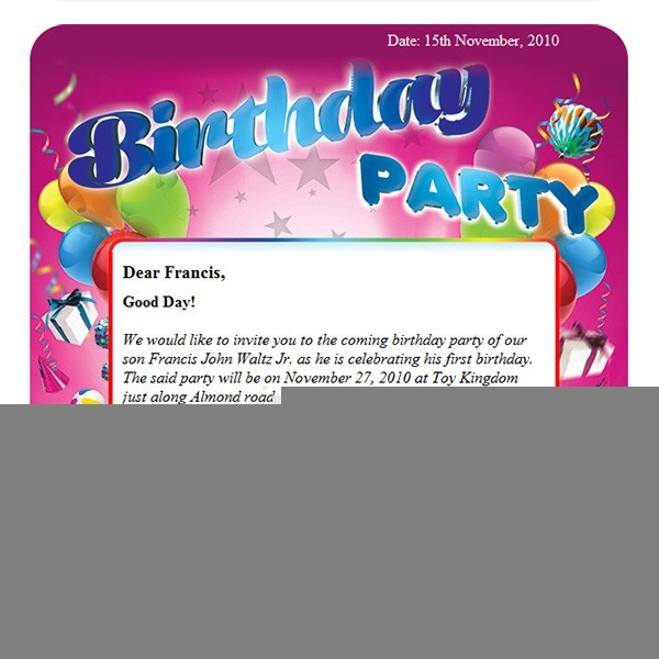 birthday party email