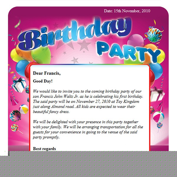 birthday party invitation email example
