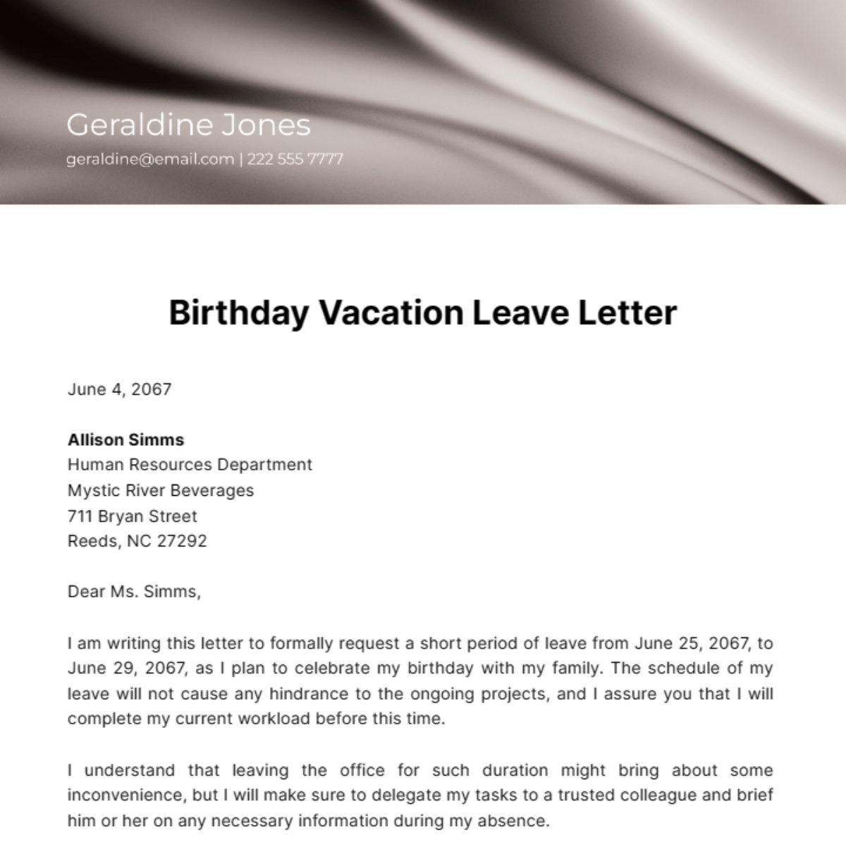 birthday vacation leave request