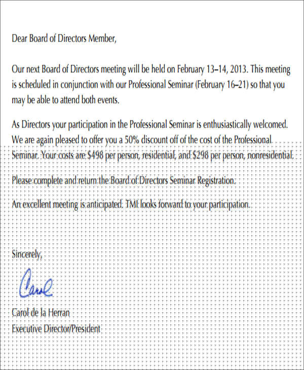 board meeting invitation email sample