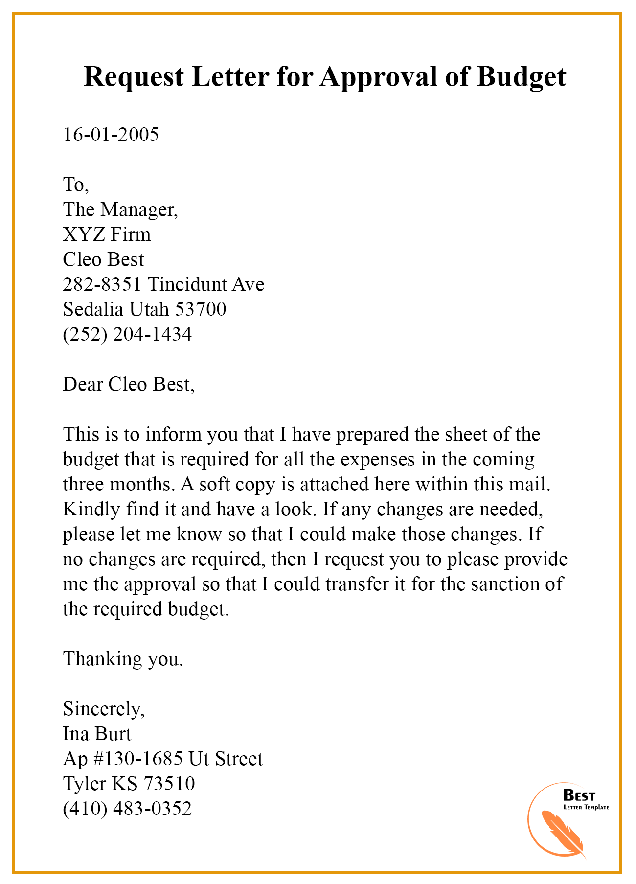 budget request letter