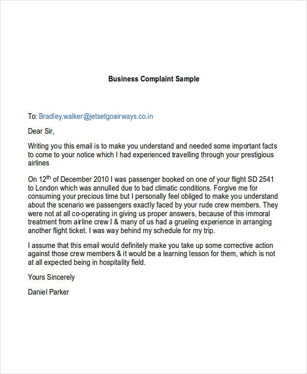 complaint email example