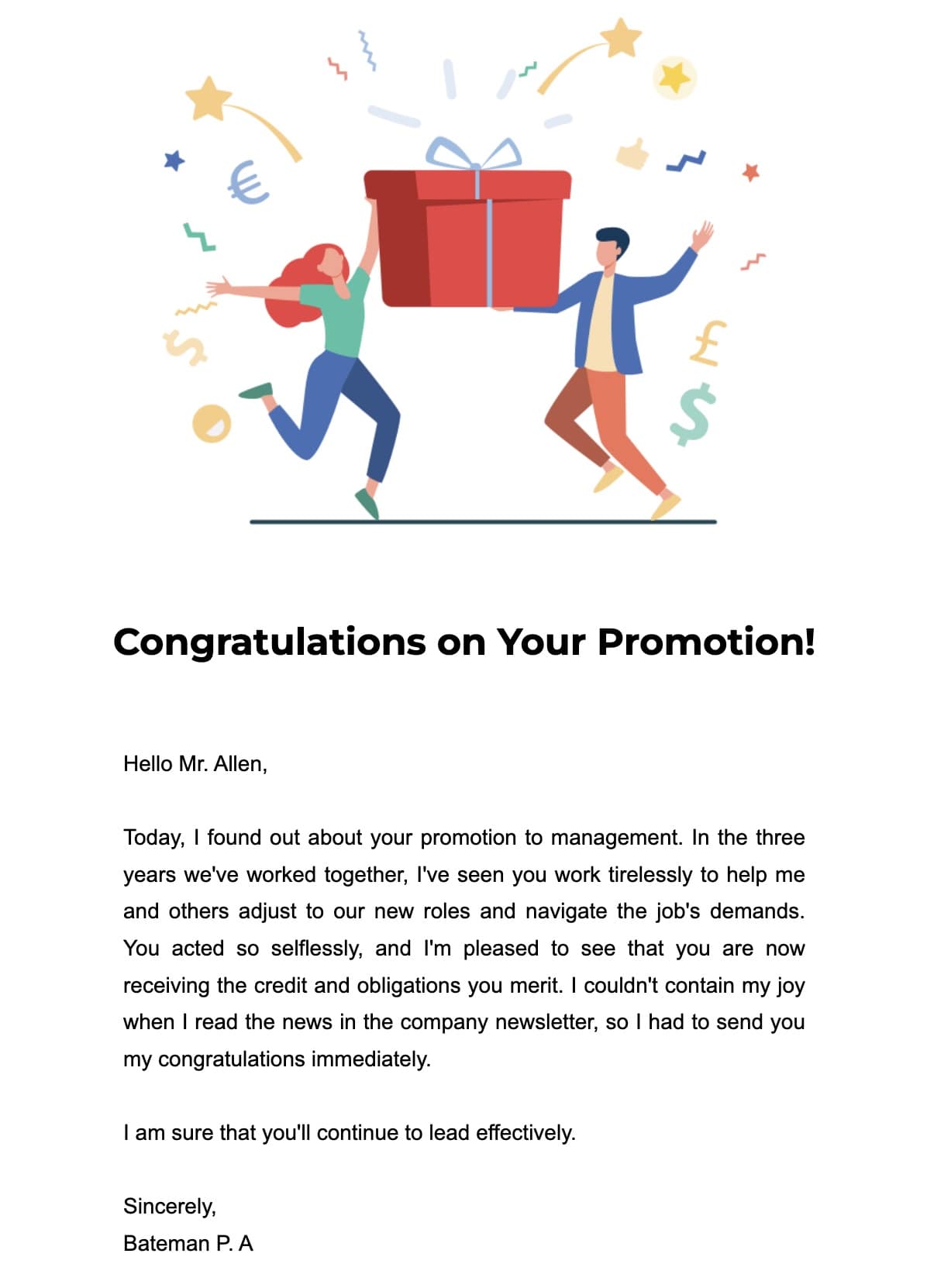 congratulations email for new position