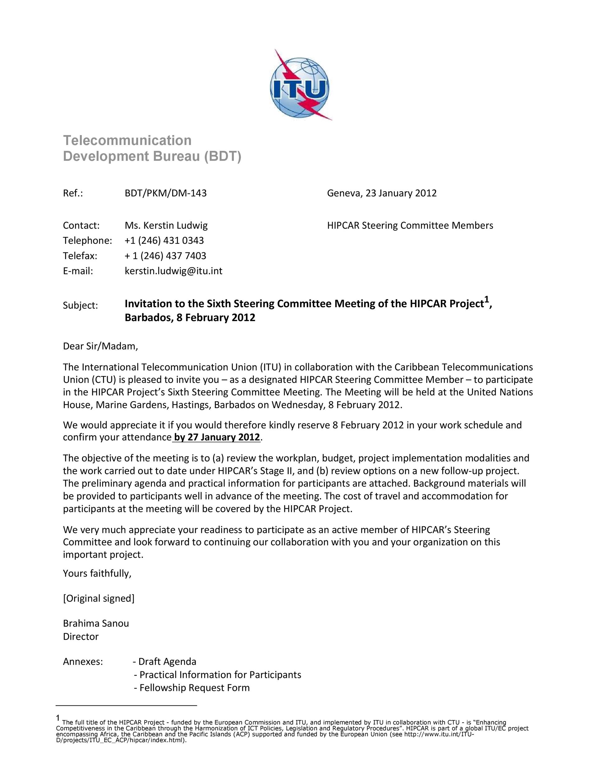 coordination meeting letter sample
