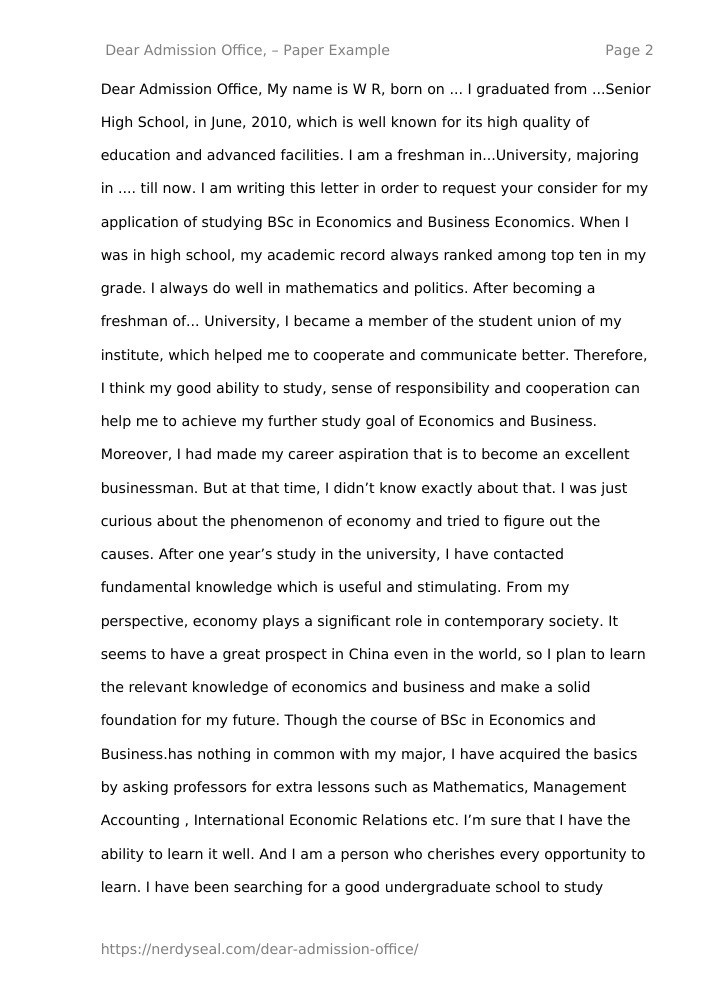 dear admissions office