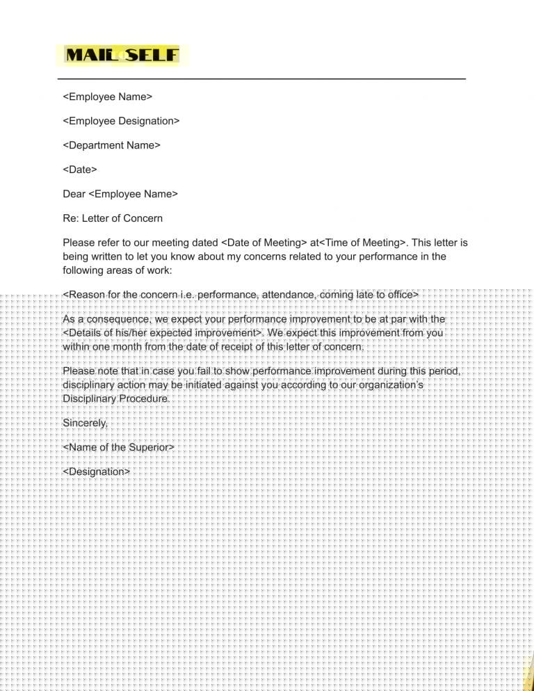 email about concerns