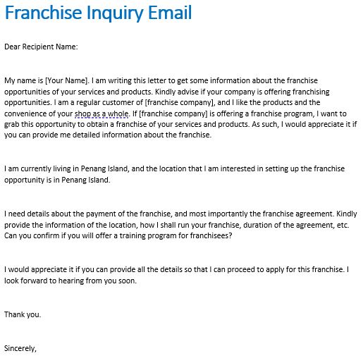 franchise email sample