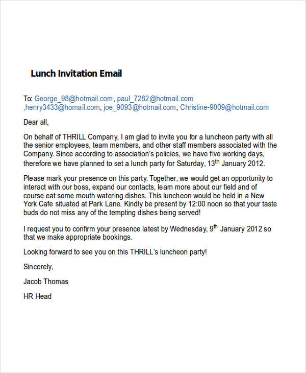 lunch invitation email sample