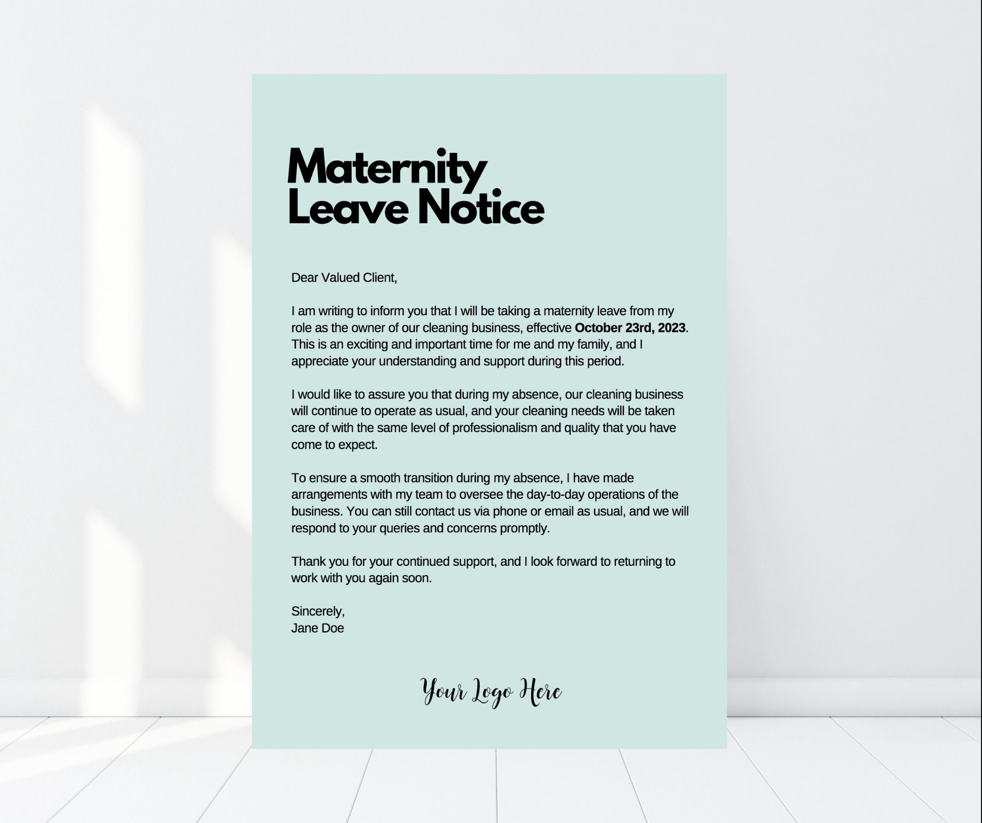 maternity leave announcement to clients