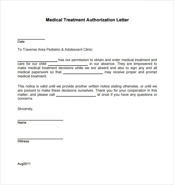 permission letter for medical treatment