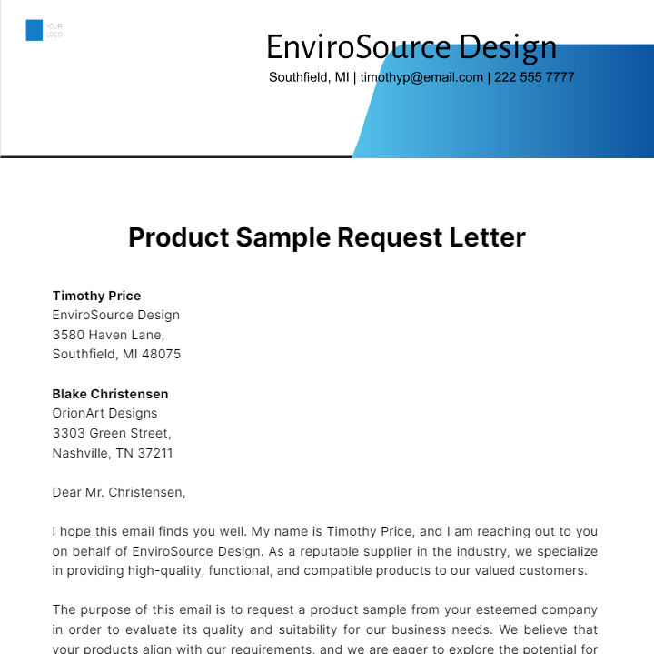 product sample request letter