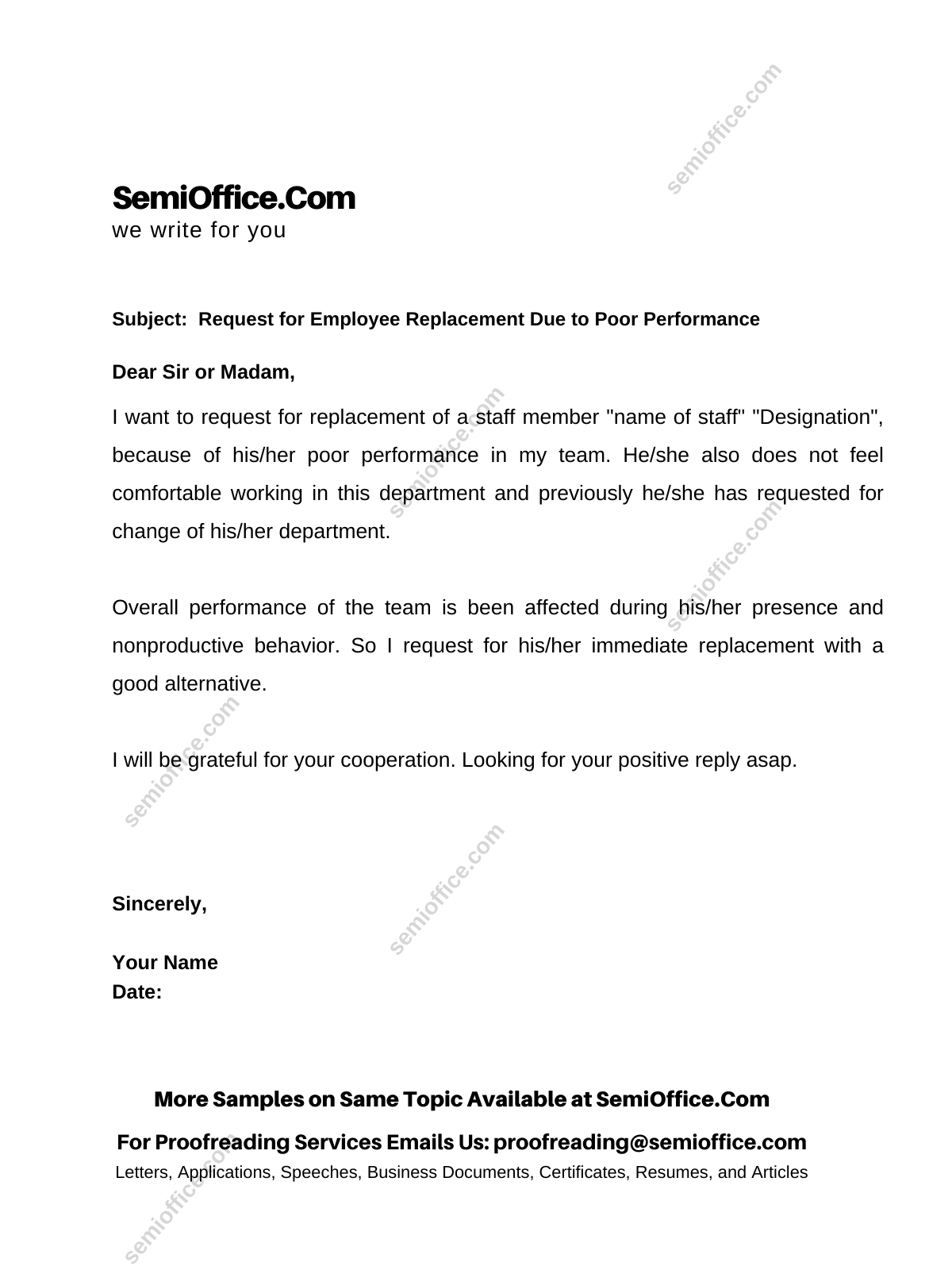 replacement email sample