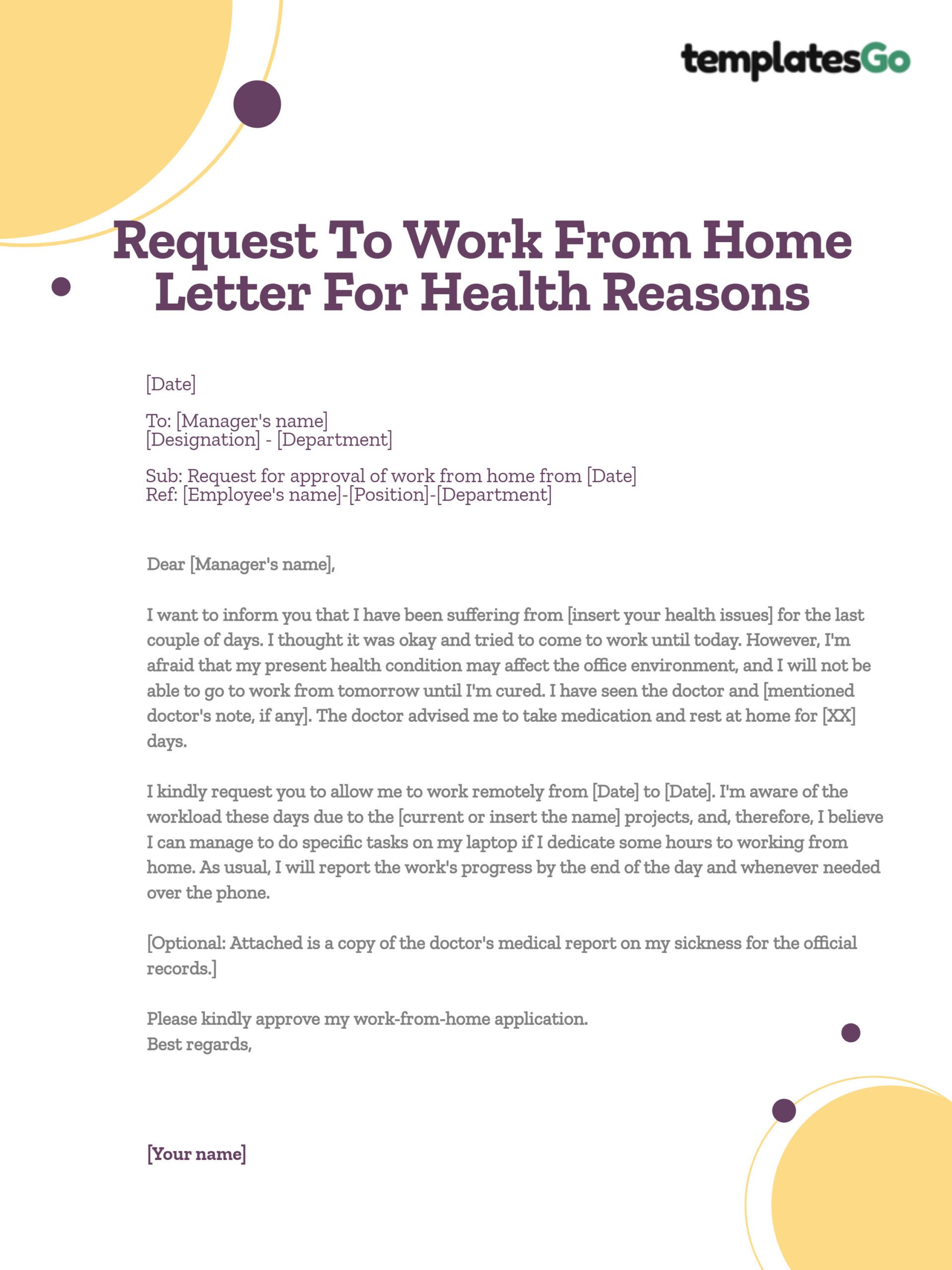 request for work from home due to medical reasons email