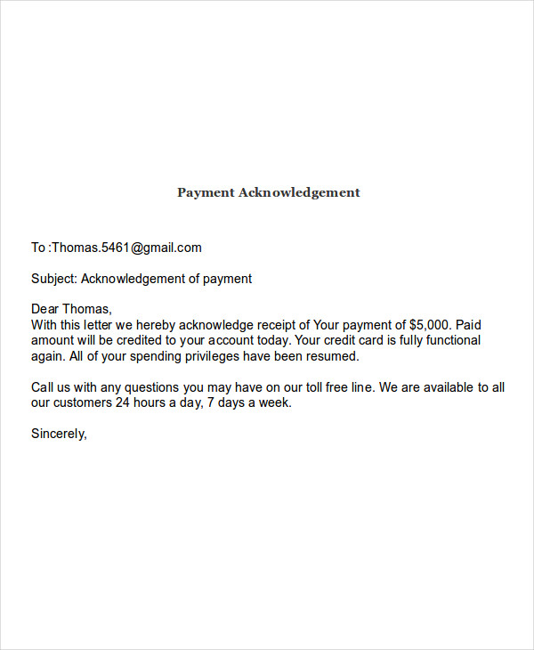 sample email to inform payment has been made